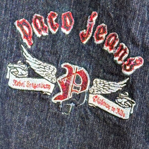 Vintage Paco Jeans Baggy Y2K  Denim Pants Embroidered Graphic Streetwear 38"x 33 - Picture 5 of 12